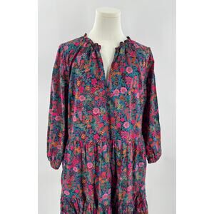 J Crew Liberty Print Floral Dress Long Sleeve Ruffle Pink Navy Cottagecore XL